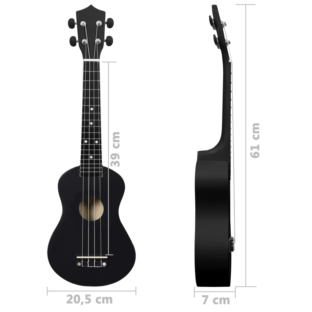 vidaXL Set soprano ukulele s obalem pro děti černé 23"