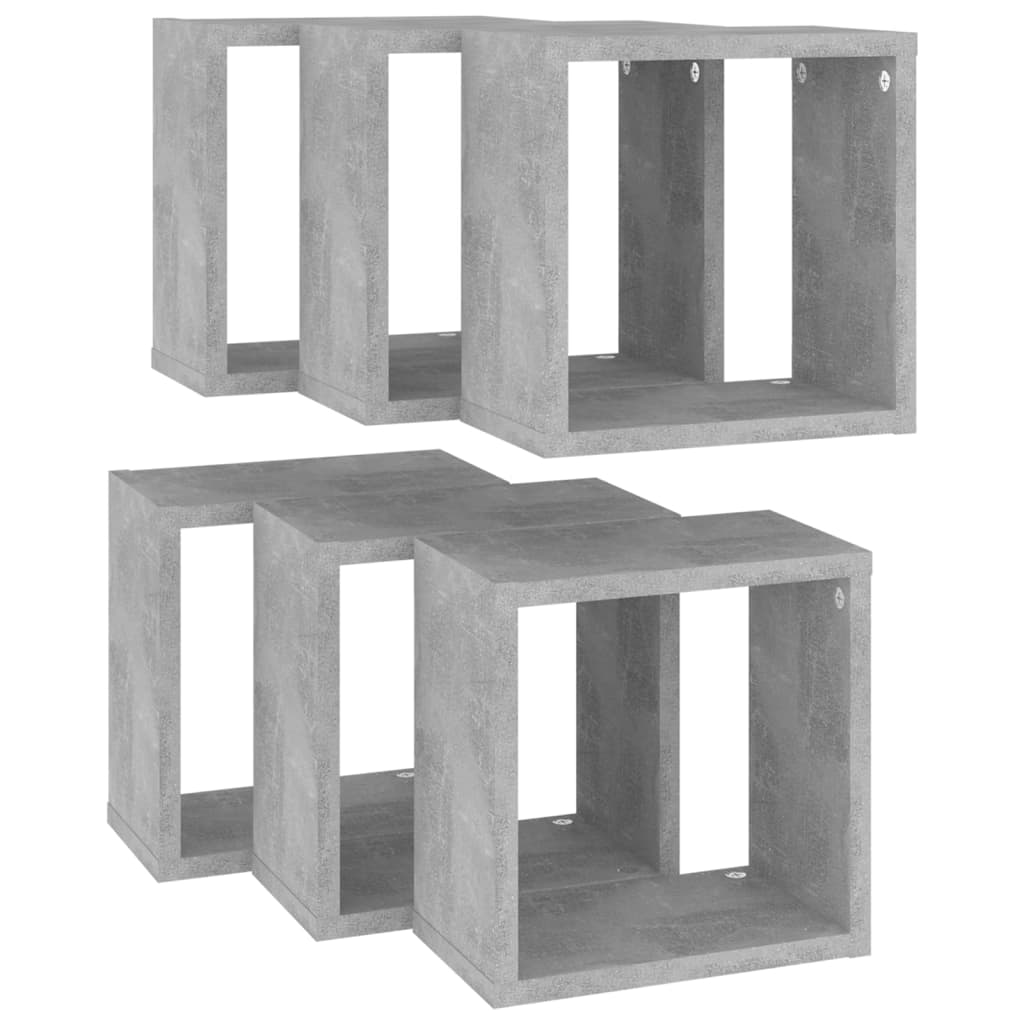 vidaXL Nástěnné police kostky 6 ks betonově šedé 26 x 15 x 26 cm