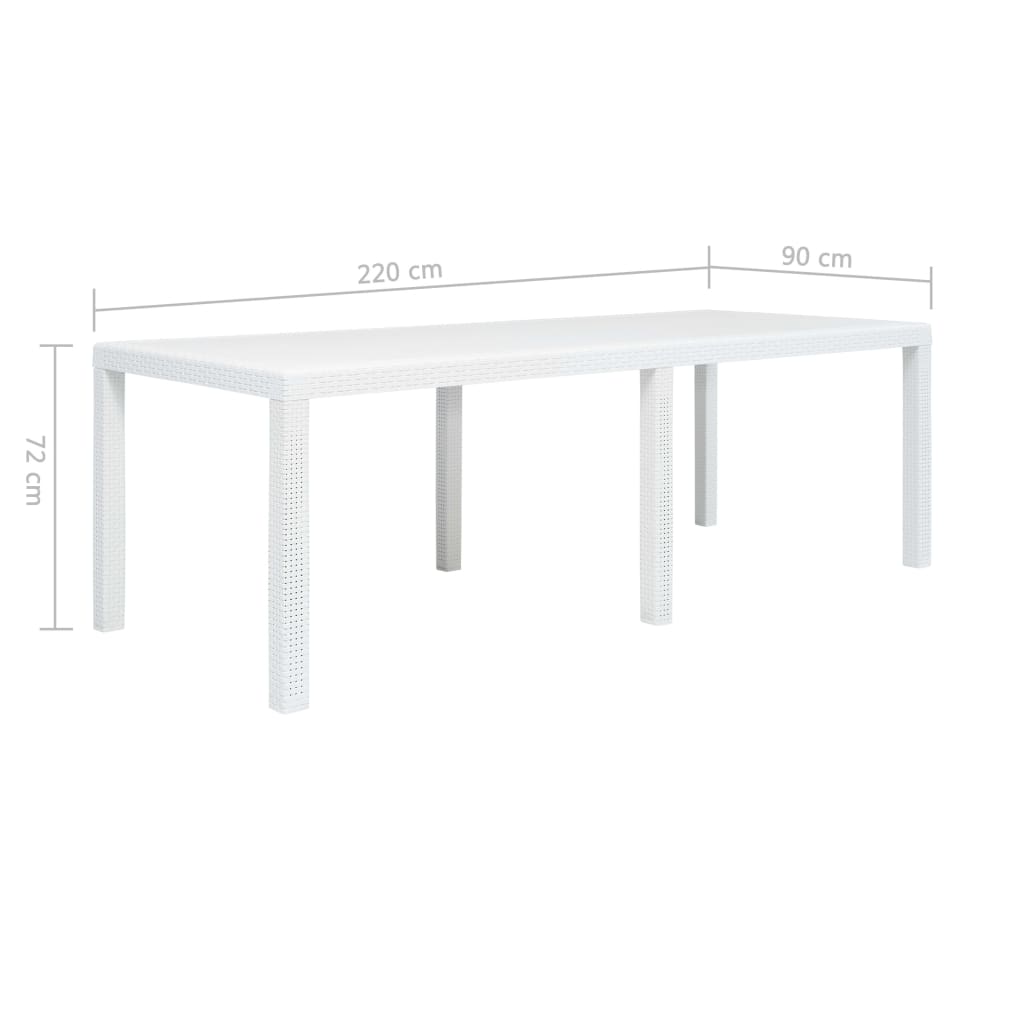 vidaXL Zahradní stůl bílý 220 x 90 x 72 cm plastový ratanový vzhled