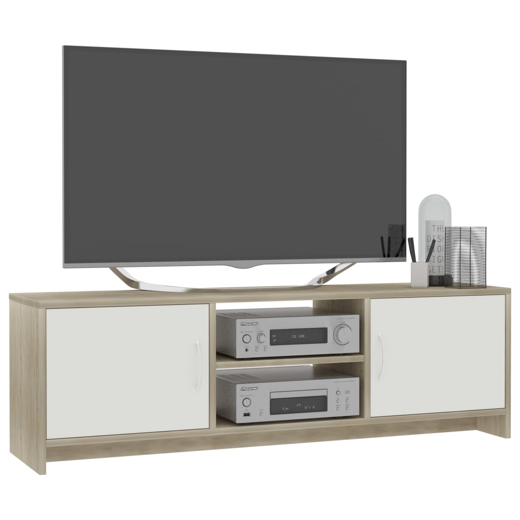 vidaXL TV stolek bílý a dub sonoma 120 x 30 x 37,5 cm dřevotříska