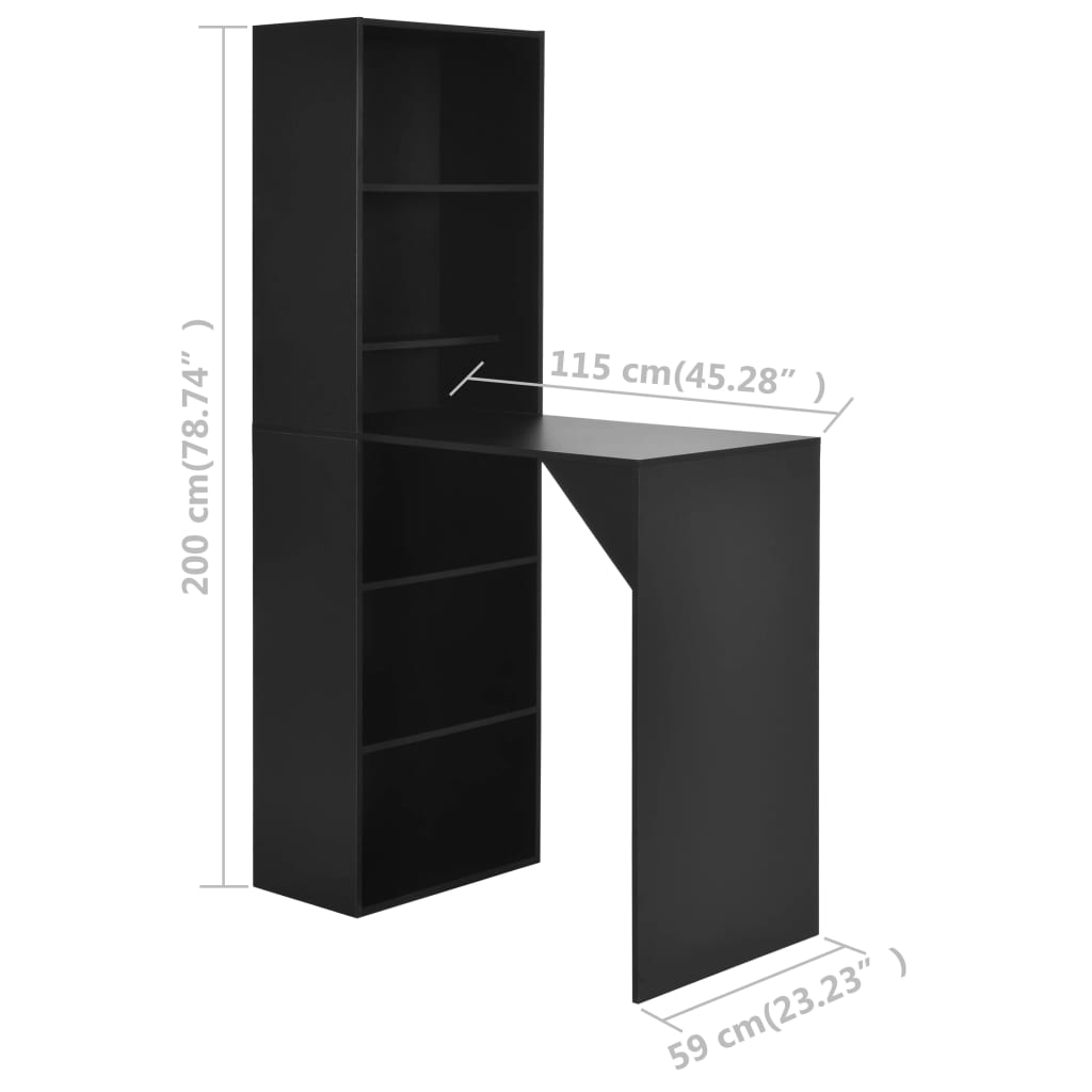 vidaXL Barový stůl se skříní černý 115 x 59 x 200 cm