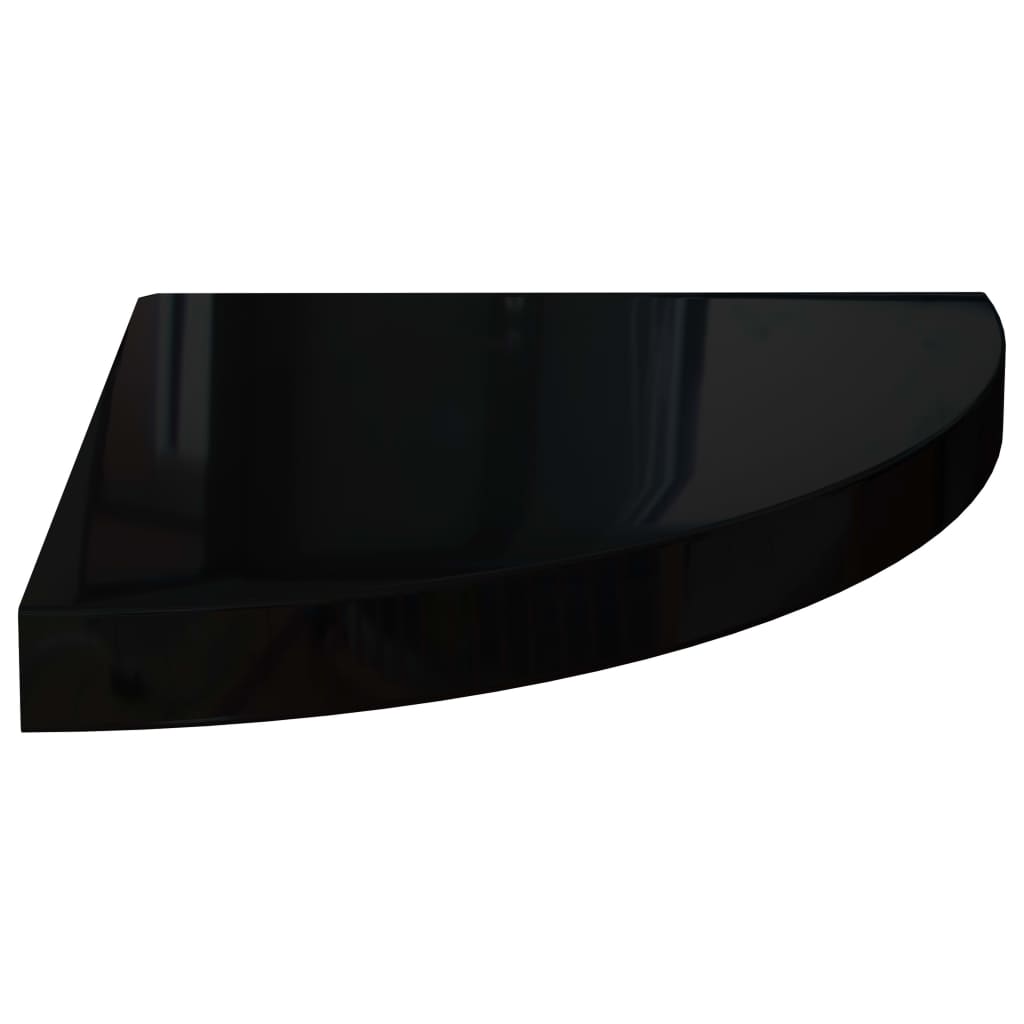 vidaXL Plovoucí rohová police černá vysoký lesk 35 x 35 x 3,8 cm MDF