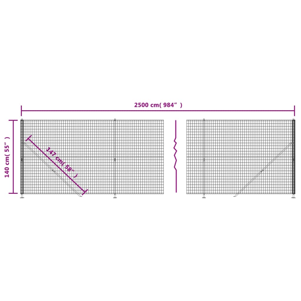 vidaXL Drátěný plot s přírubami antracitový 1,4 x 25 m