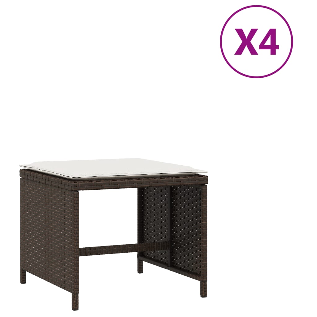vidaXL Zahradní stoličky s poduškami 4 ks hnědé 41x41x36 cm polyratan