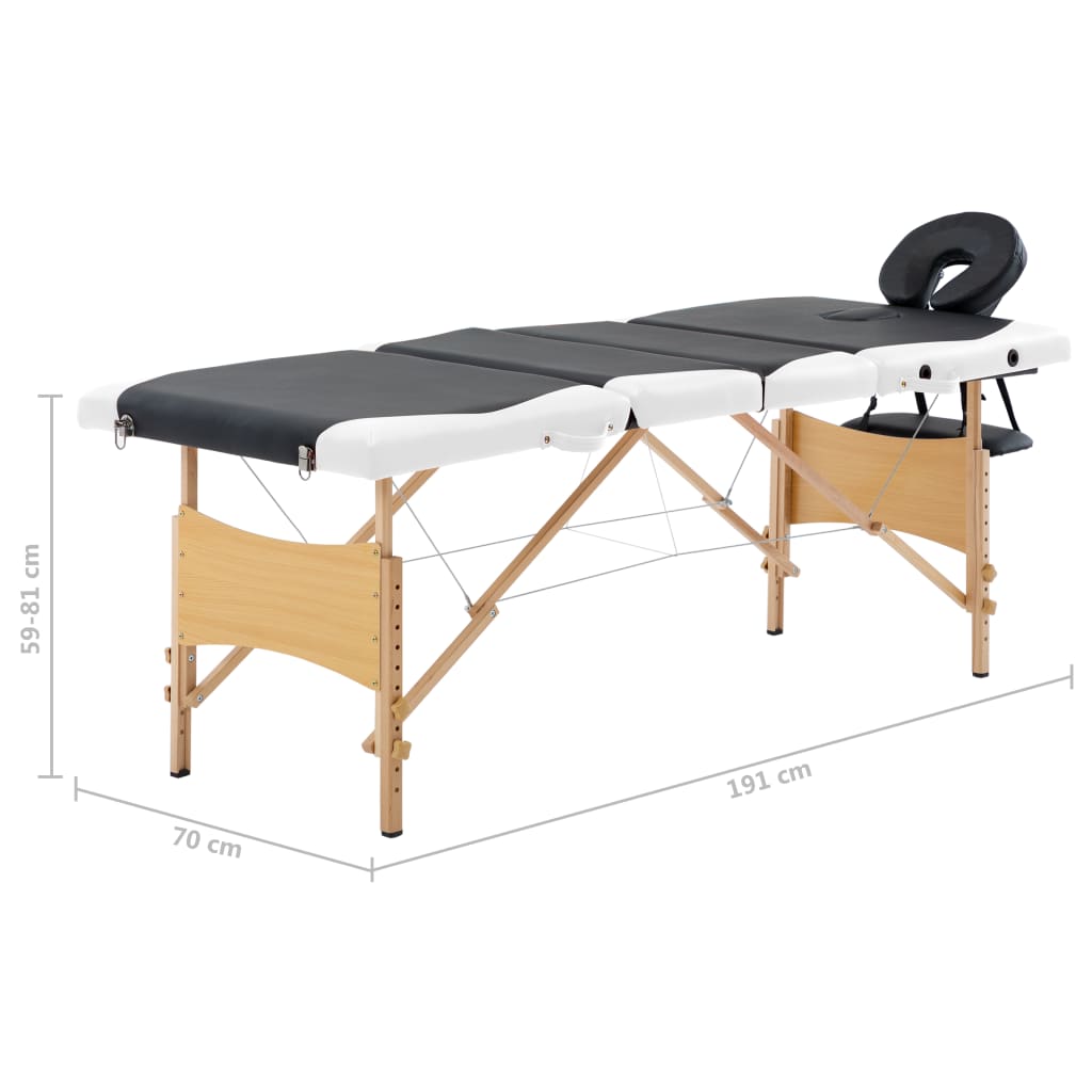 vidaXL Skládací masážní stůl 4 zóny dřevěný černý a bílý