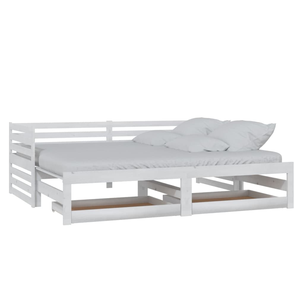 vidaXL Výsuvná denní postel 2 × (90x200 cm) bílá masivní borové dřevo