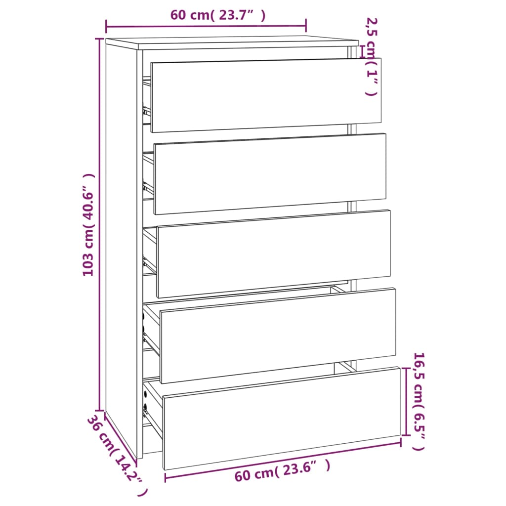 vidaXL Zásuvková skříňka hnědý dub 60 x 36 x 103 cm kompozitní dřevo