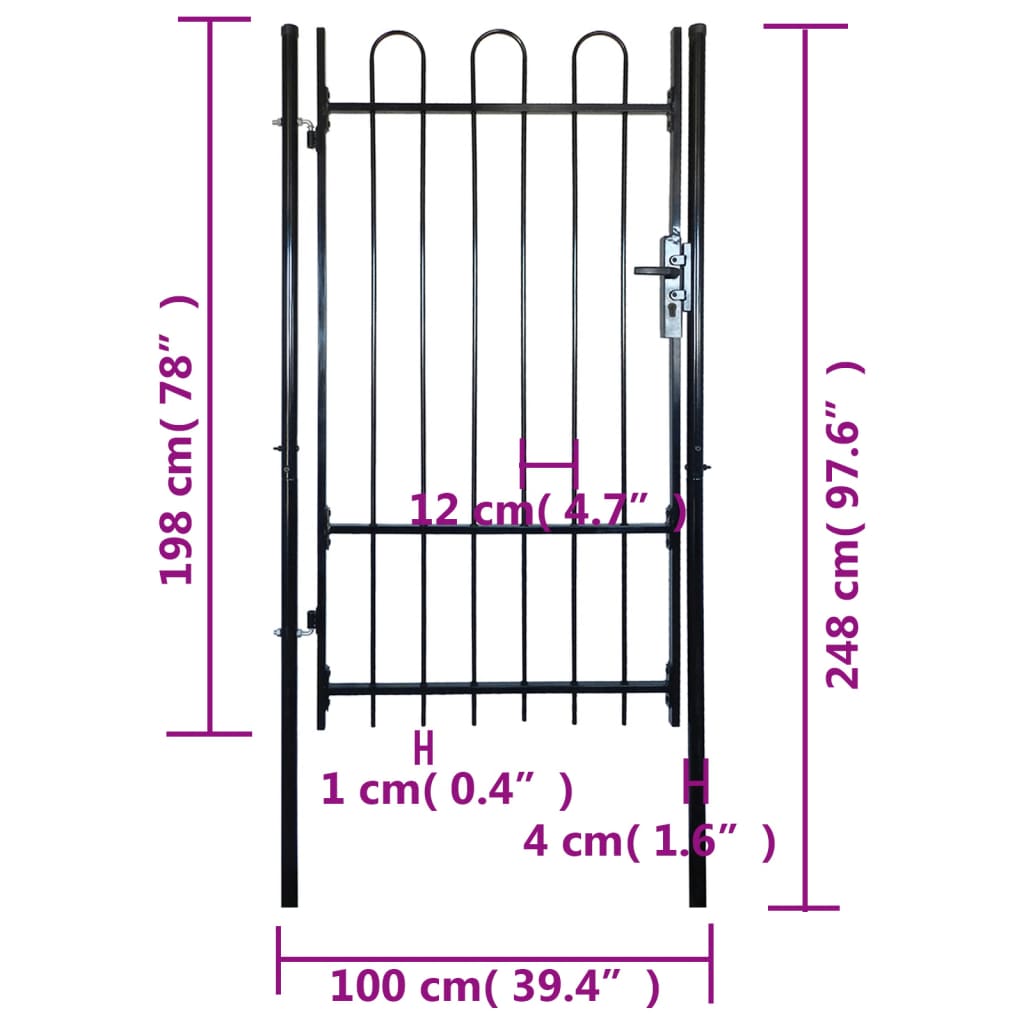 Jednokřídlá plotová branka s obloučky nahoře 100 x 198 cm