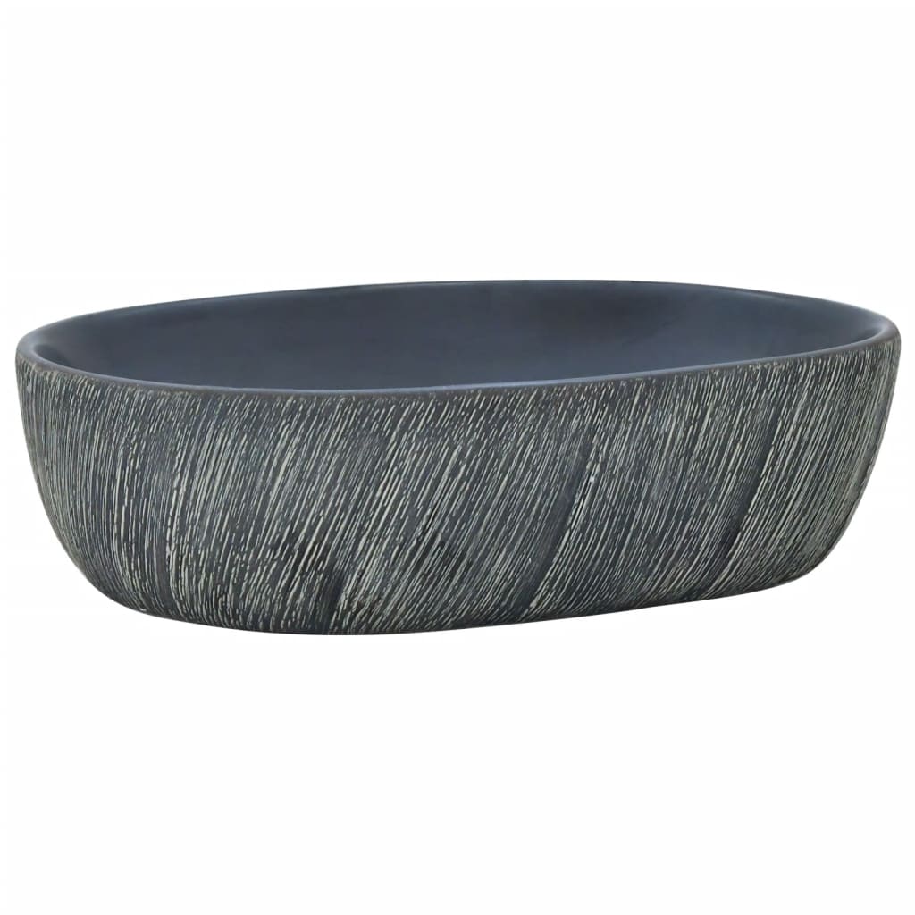 vidaXL Umyvadlo na desku černé a šedé oválné 47 x 33 x 13 cm keramika