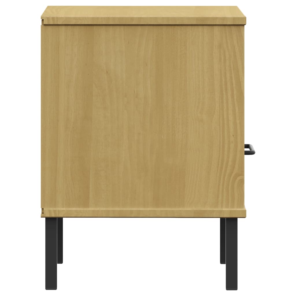 vidaXL Noční stolek s kovovými nohami hnědý masivní borové dřevo OSLO