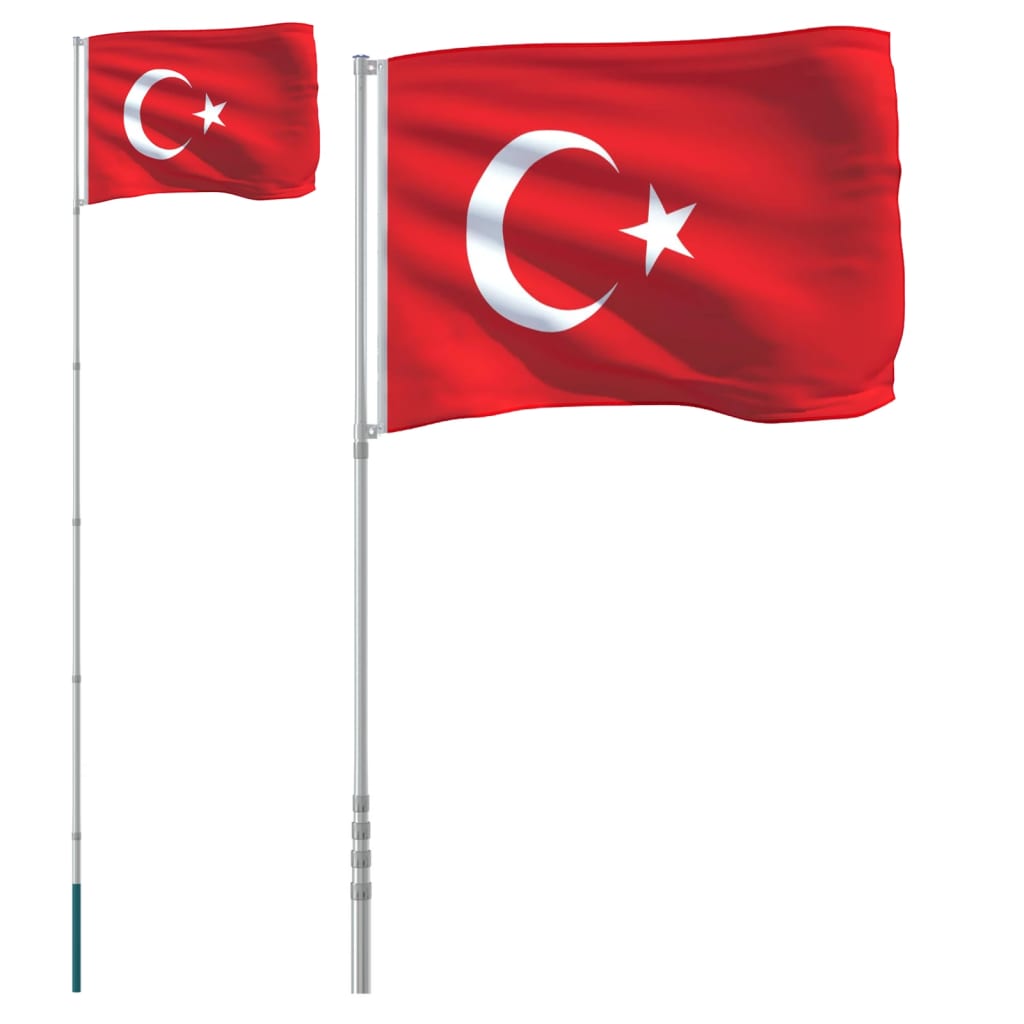 vidaXL Vlajka Turecka a stožár 5,55 m hliník