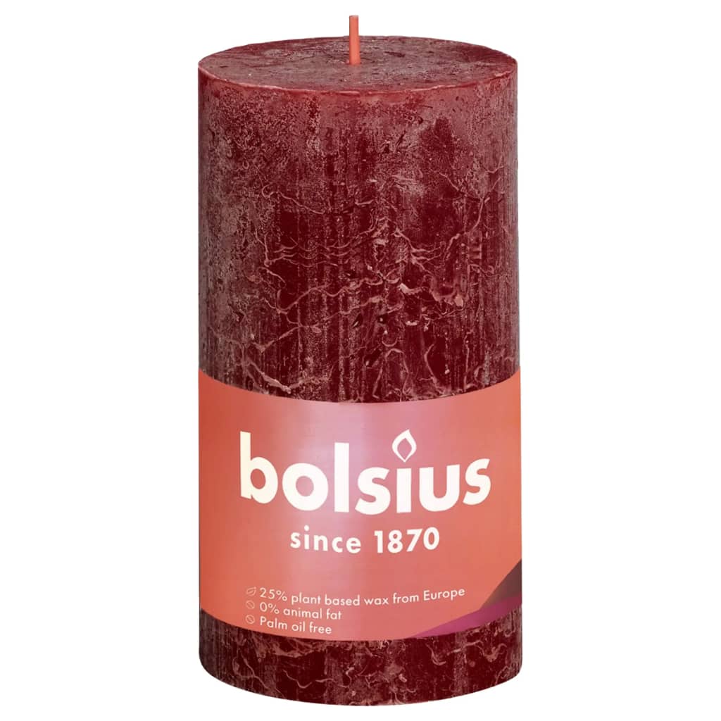 Bolsius Rustikální válcové svíčky Shine 4 ks 130x68mm sametově červené