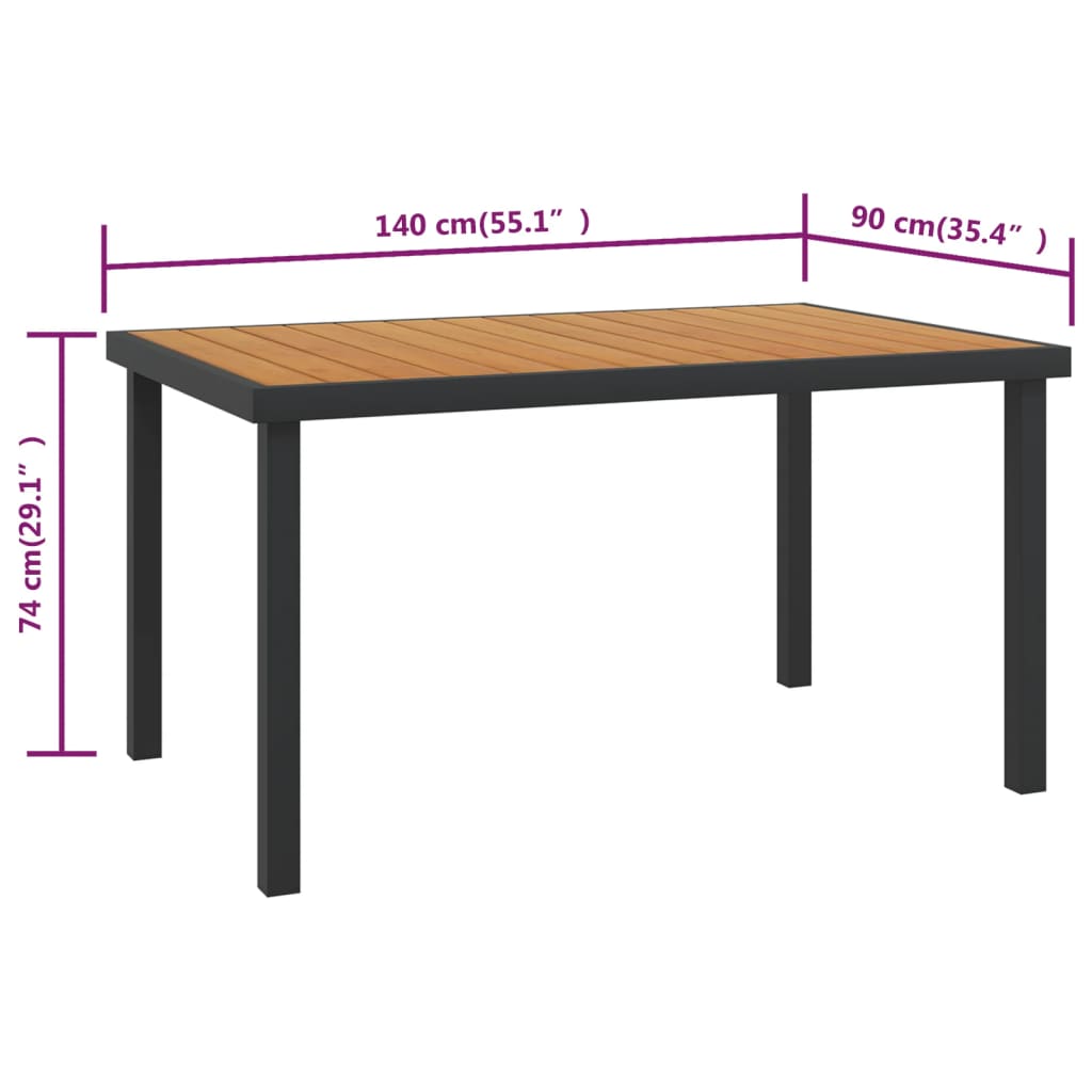 vidaXL Zahradní stůl hnědý 140 x 90 x 74 cm hliník a WPC
