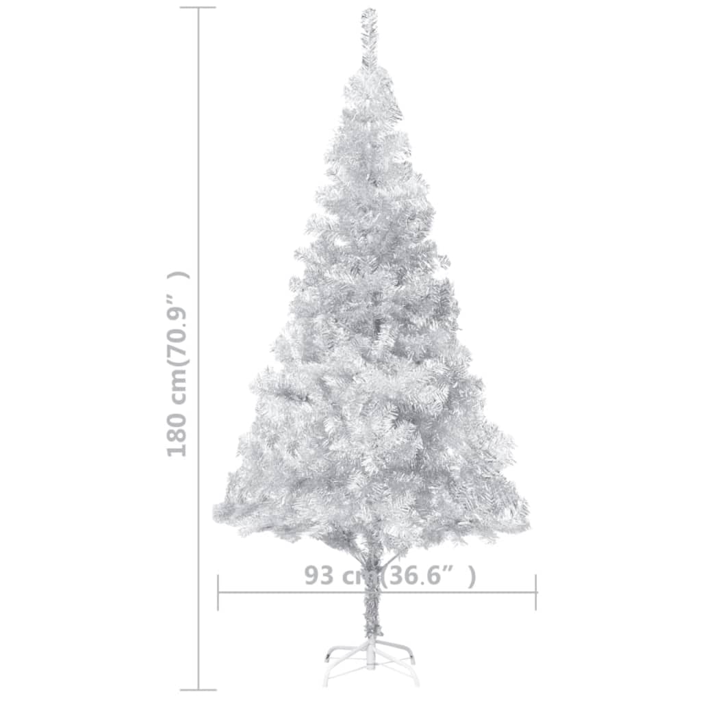 vidaXL Vánoční stromek s LED osvětlením a stojanem stříbrný 180 cm PET