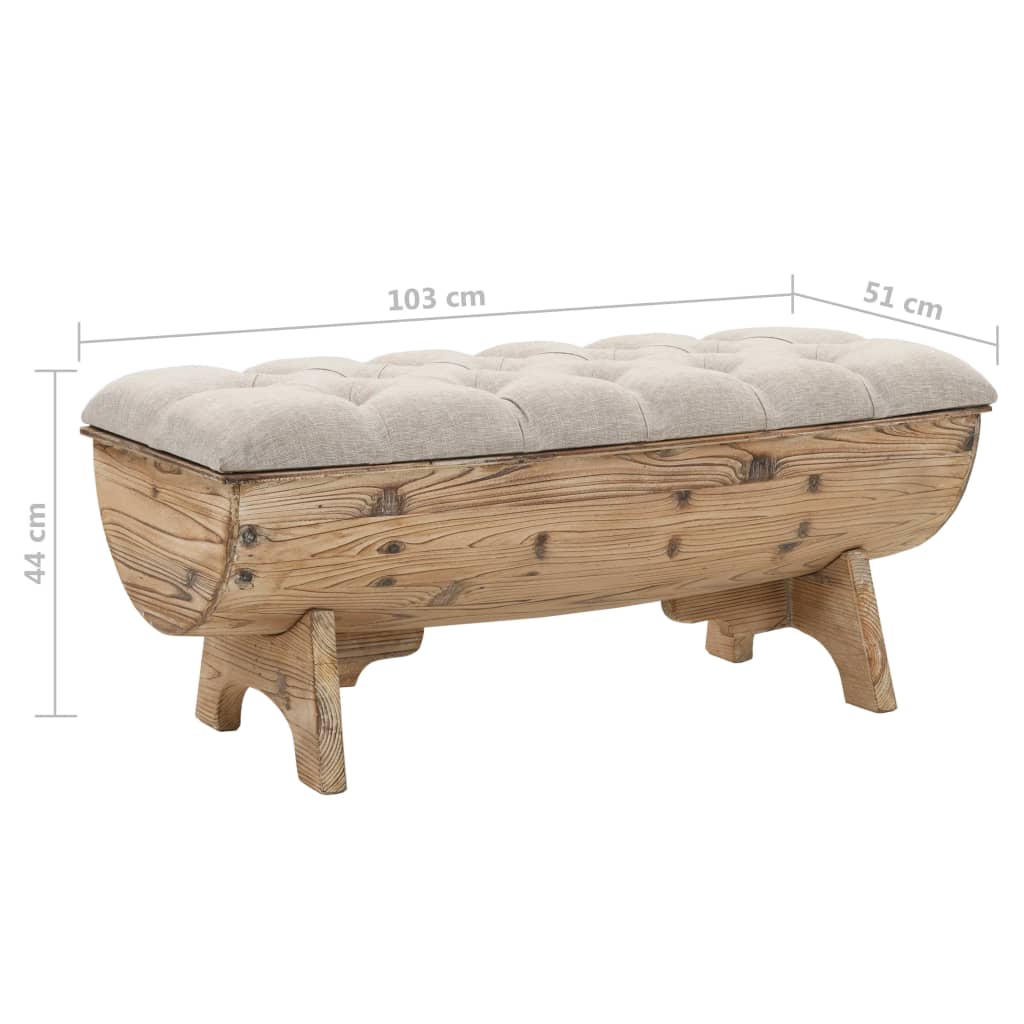 vidaXL Úložná lavice z masivního dřeva a tkaniny 103 x 51 x 44 cm