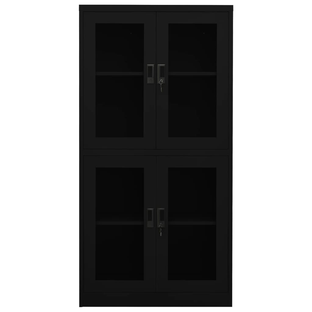 vidaXL Kancelářská skříň černá 90 x 40 x 180 cm ocel a tvrzené sklo