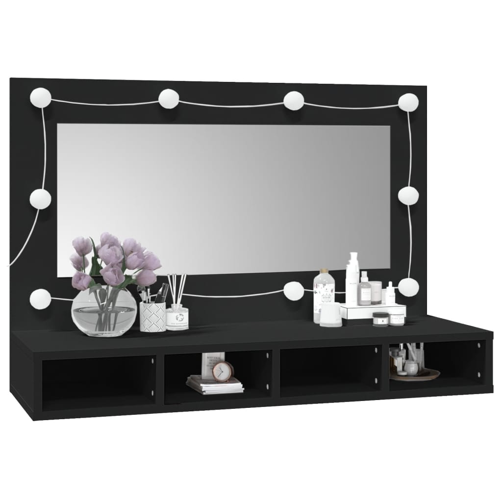 vidaXL Zrcadlová skříňka s LED černá 90 x 31,5 x 62 cm