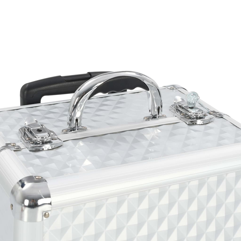 vidaXL Kosmetický kufřík na kolečkách 35 x 29 x 45 cm stříbrný hliník