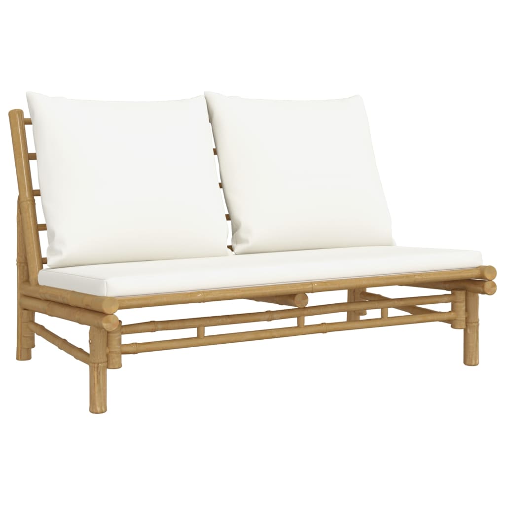vidaXL Zahradní lavice s krémově bílými poduškami bambus