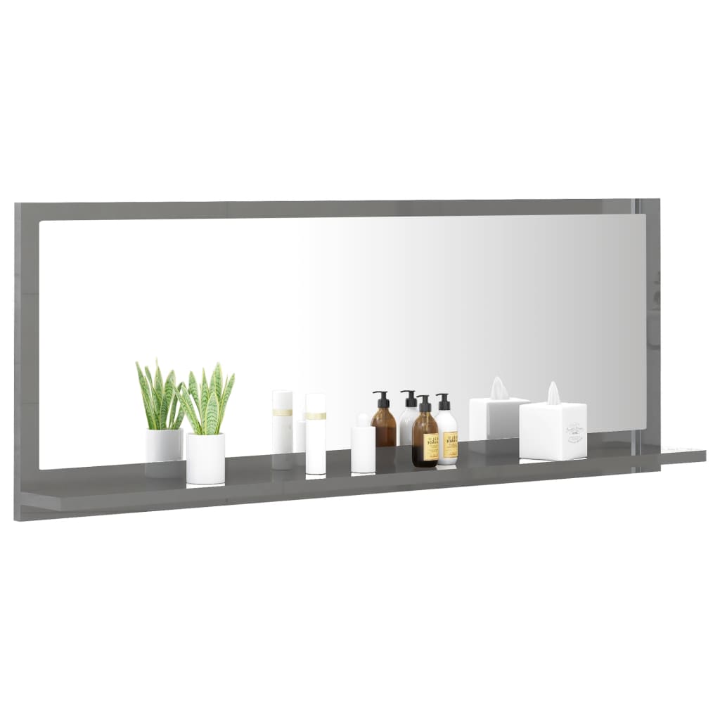 vidaXL Koupelnové zrcadlo šedé vysoký lesk 100x10,5x37 cm dřevotříska