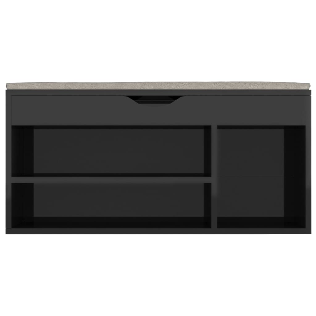 vidaXL Botník s poduškou černý lesklý 104 x 30 x 49 cm dřevotříska