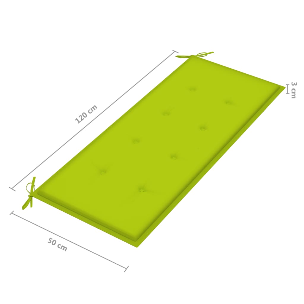 vidaXL Zahradní lavice s jasně zelenou poduškou 120 cm masivní teak