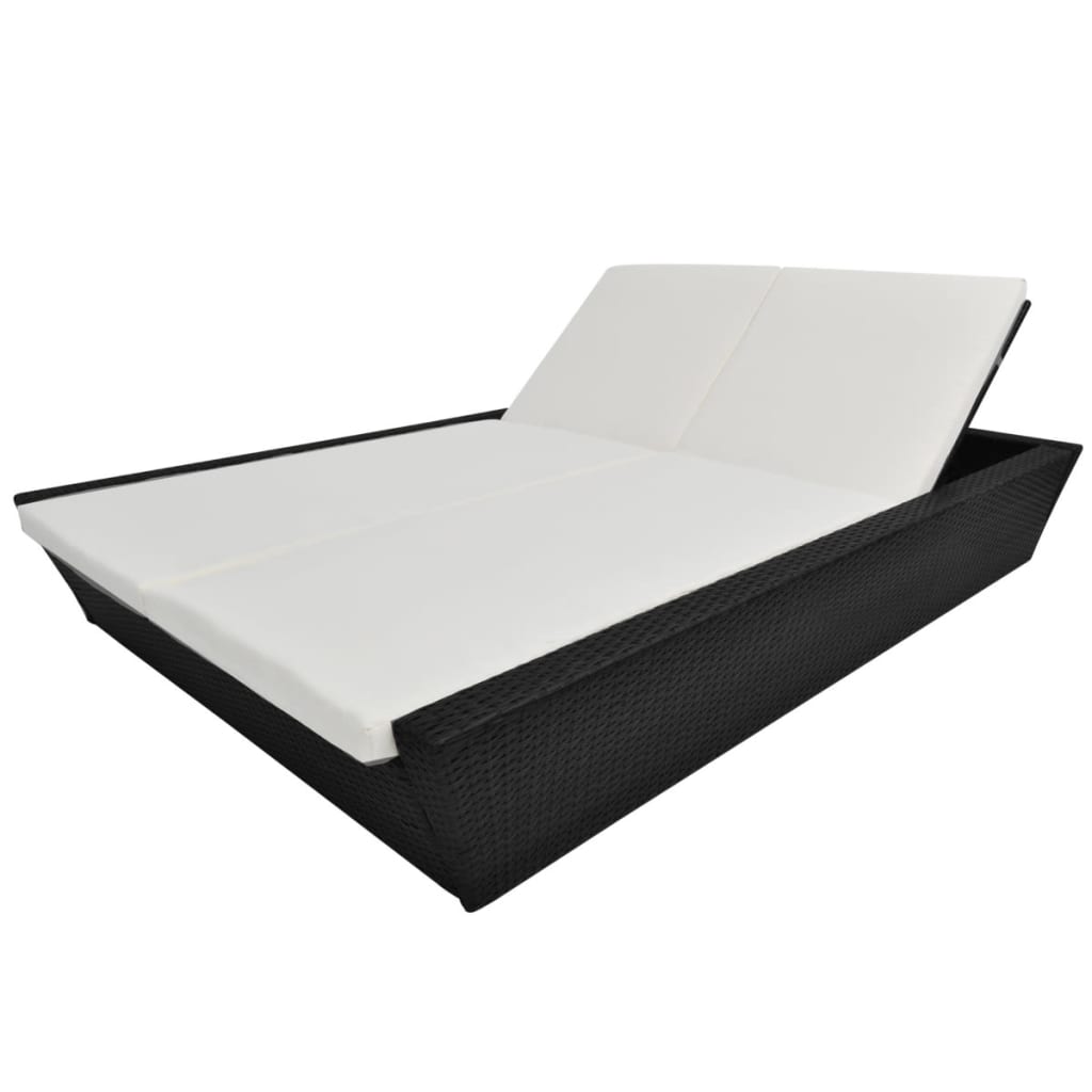 vidaXL Zahradní postel s poduškou polyratan černá