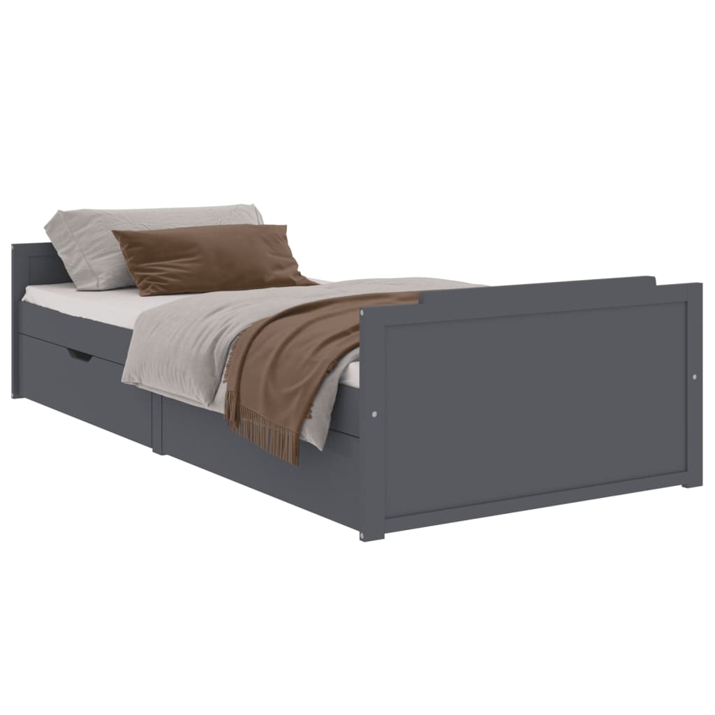 vidaXL Rám postele se zásuvkami tmavě šedý masivní borovice 90x200 cm
