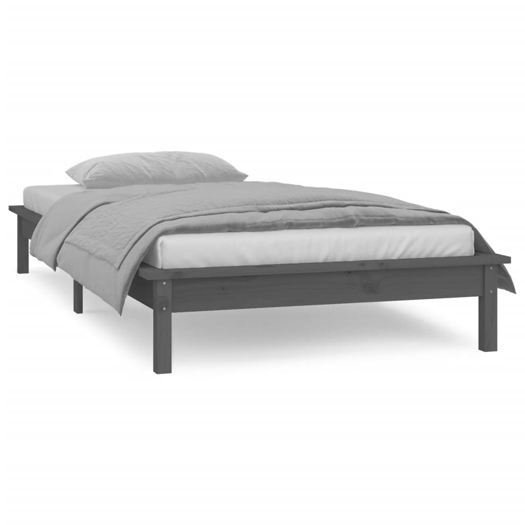 vidaXL Rám postele s LED světlem šedý 90 x 200 cm masivní dřevo