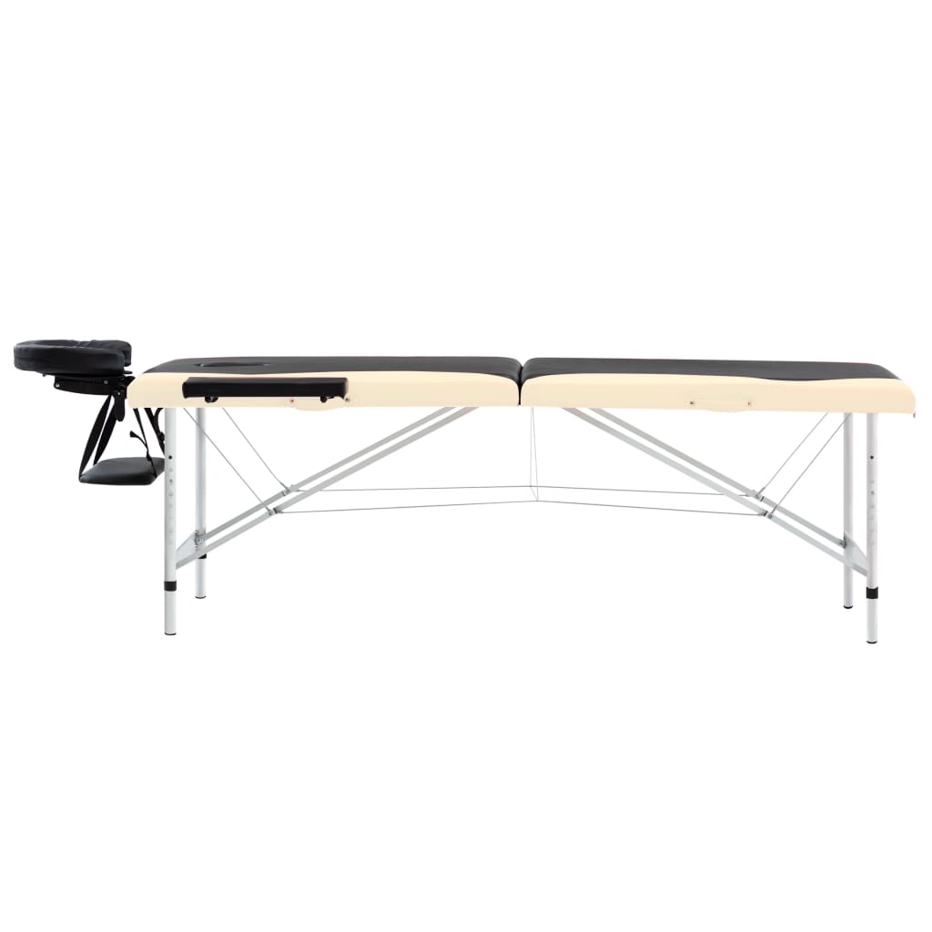 vidaXL Skládací masážní stůl se 2 zónami hliník černý a béžový
