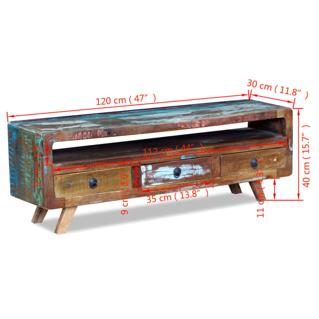 vidaXL TV stolek se 3 zásuvkami masivní recyklované dřevo