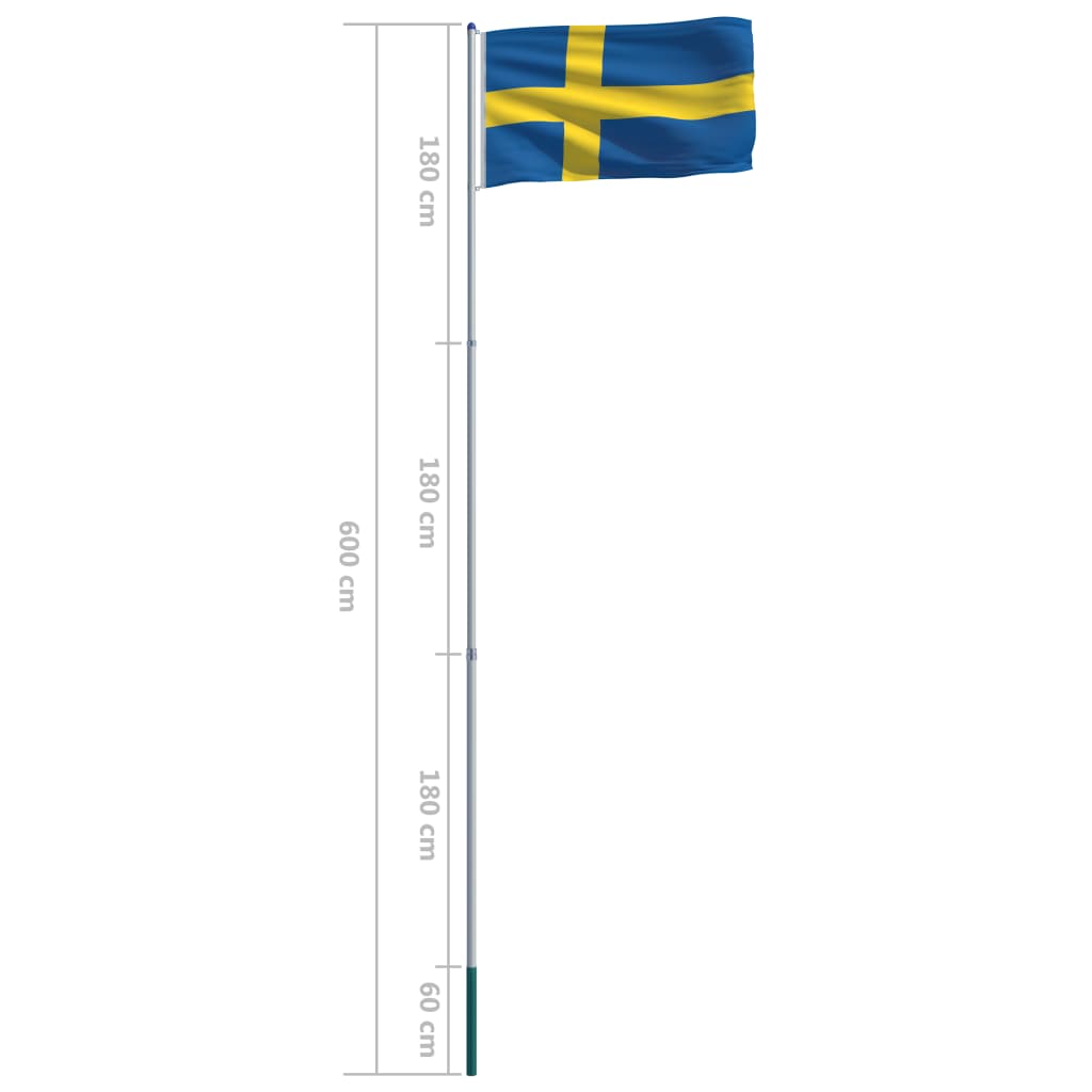 vidaXL Švédská vlajka a stožár hliník 6 m