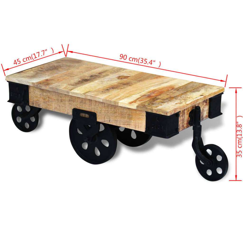 vidaXL Konferenční stolek s kolečky, hrubé mangovníkové dřevo
