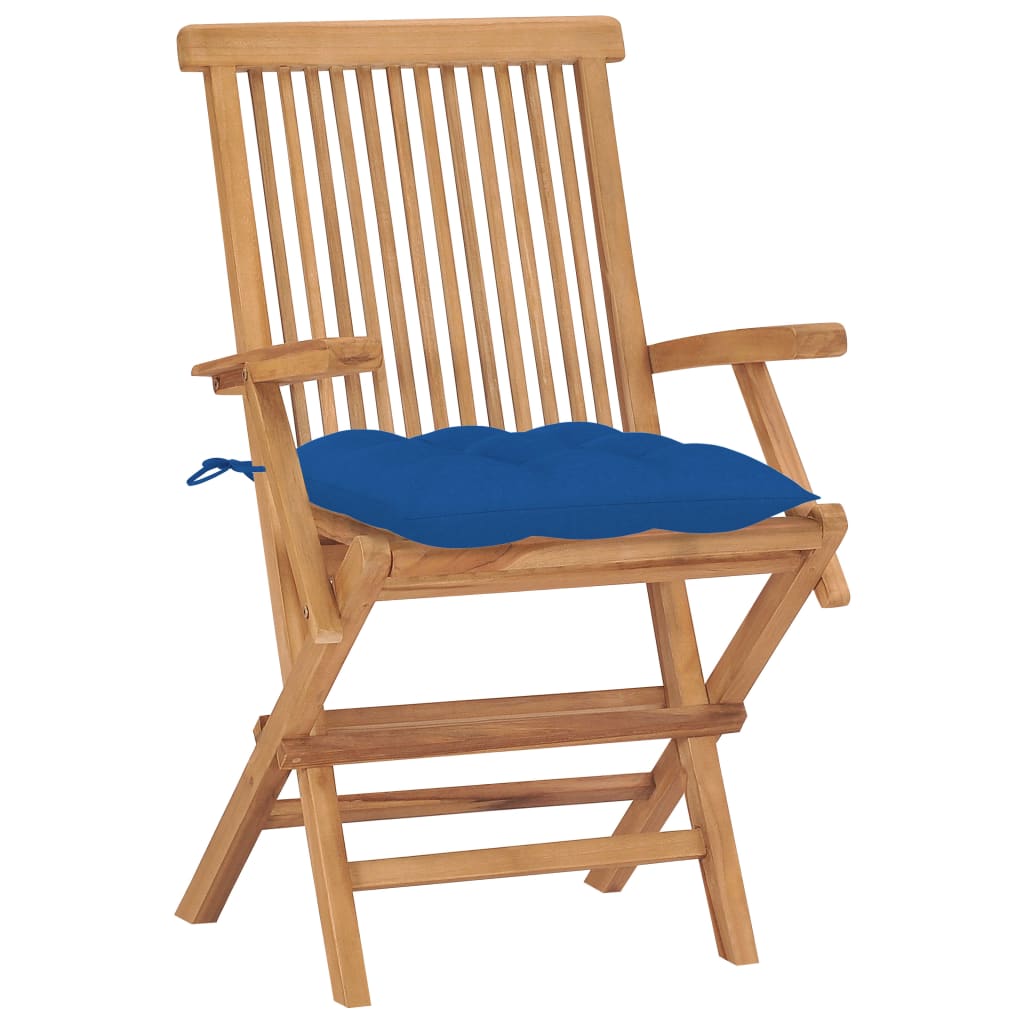 vidaXL Zahradní židle s modrými poduškami 2 ks masivní teak