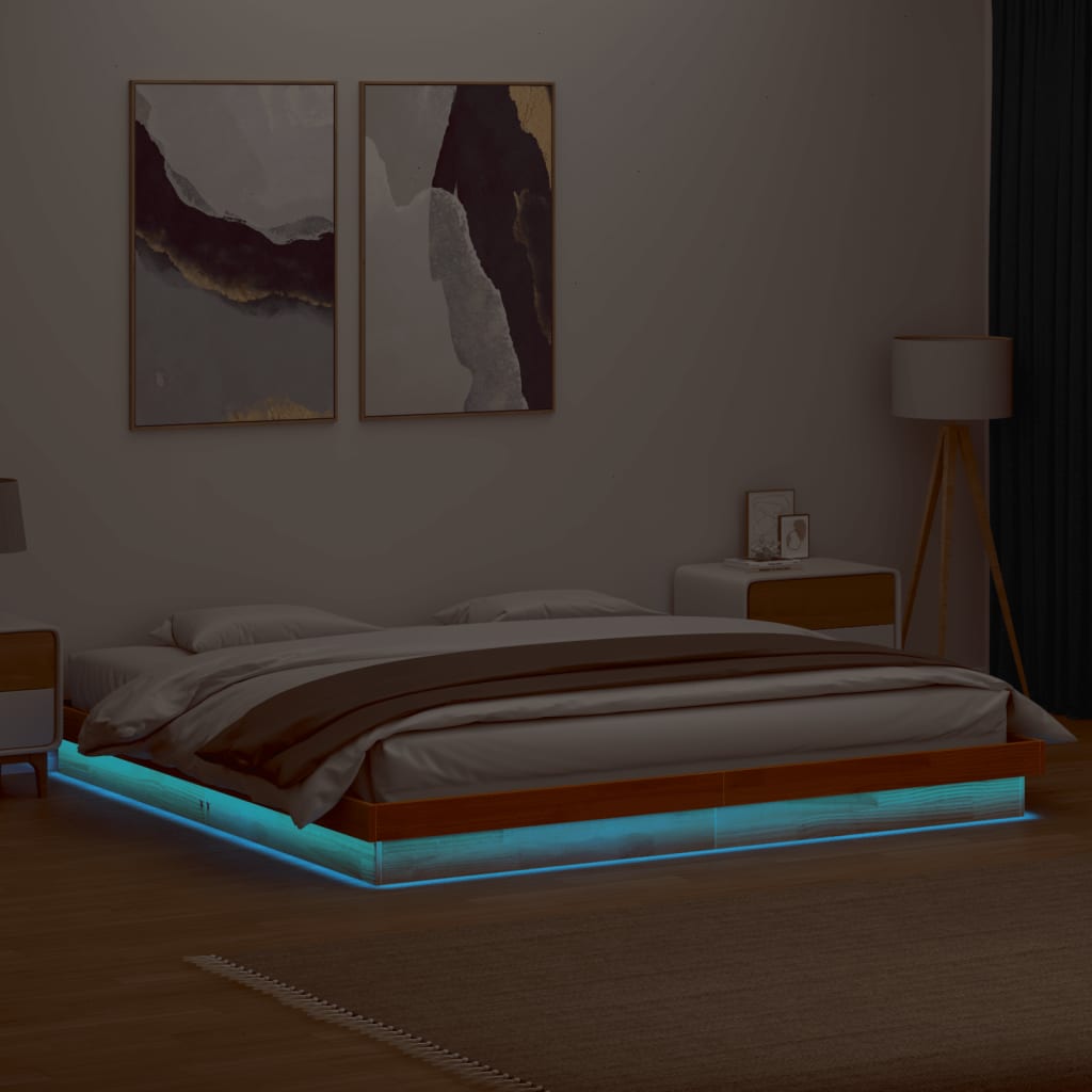vidaXL Rám postele s LED voskově hnědý 180 x 200 cm masivní borovice